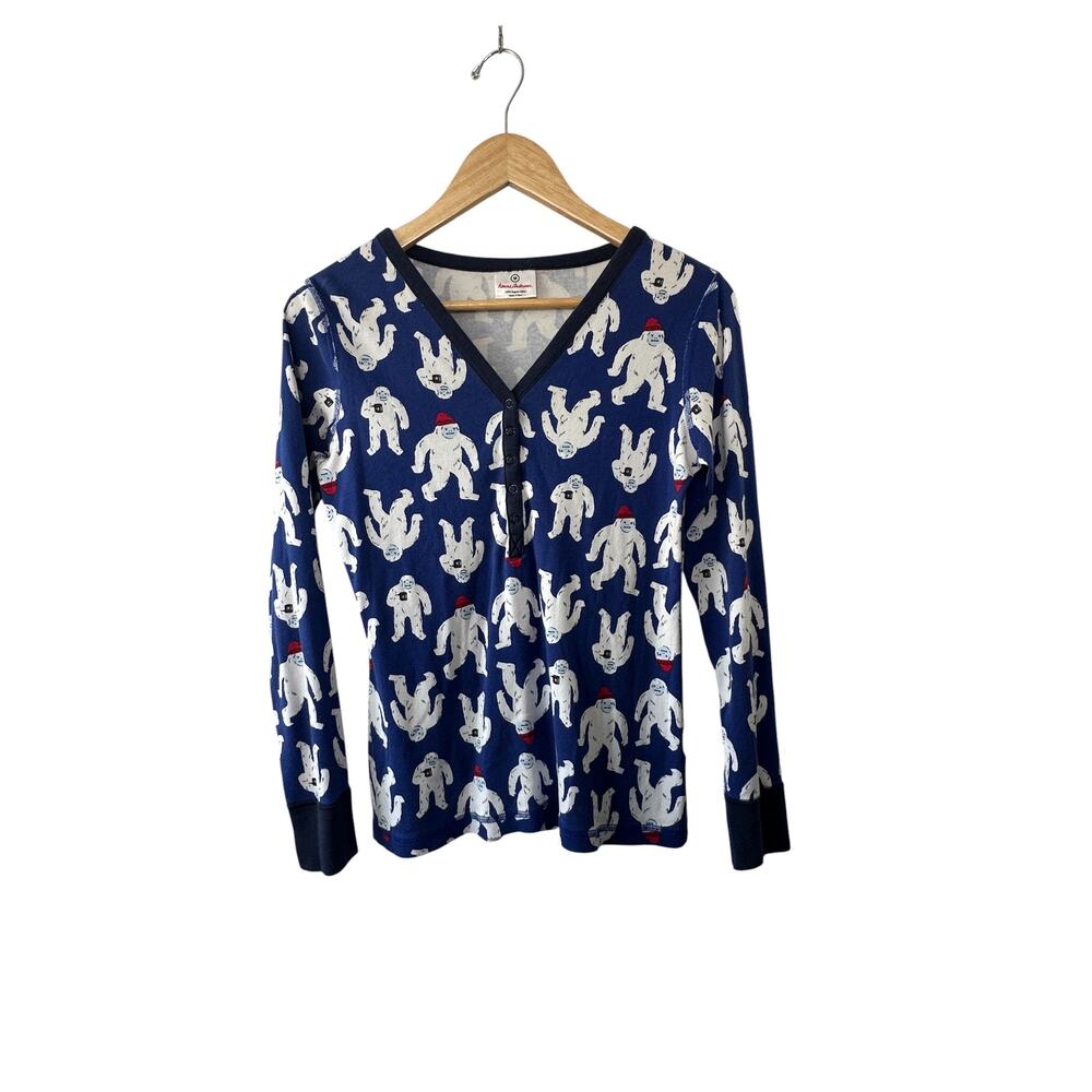Hanna Andersson Blue Abominable Snowman Henley Pajama Shirt Size Medium